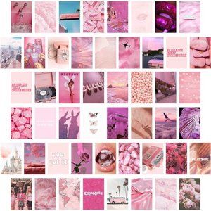 50PCS Pink Aesthetic Picture for Wall Collage, 50 Set 4x6 inch, Rosy Collage